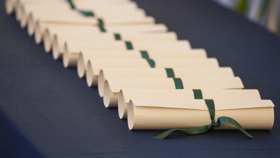 diplomas on a table